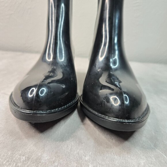 Jeffrey Campbell Rainboot Black Rubber Pointed Pull On Chelsea Ankle Bootie Sz 8 - Picture 3 of 9